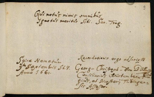 Gölnitz, Georg Christoph von. Speyer, 09.09.1661.