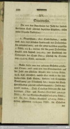 XV. Steuerwesen