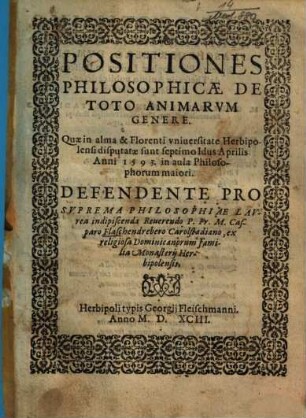 Positiones Philosophicae De Toto Animarum Genere
