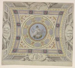Illusionistischer Deckenentwurf mit zentralem Flora-Medaillon