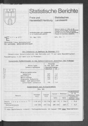 Die Industrie in Hamburg im Februar 1973 : Lfd. Nr. 11