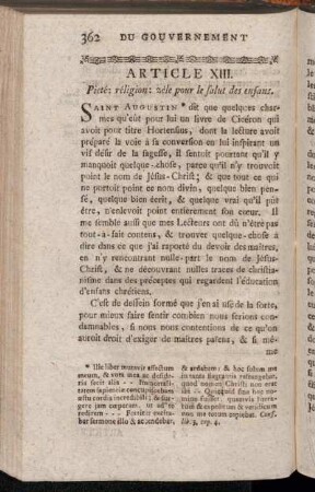 Article XIII. Pieté: réligion: zéle pour salut des enfans.