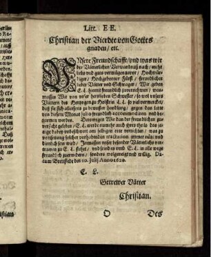 Litt. EE. Christian der Vierdte von Gottes gnaden/ etc.