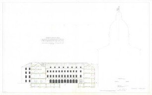 Gsaenger, Gustav; München, Theatinerstr.; Bayerisches Kultusministerium, Erweiterung - Erweiterungsbau Ausführungsplan, Mitteltrakt Ostseite (Schnitt)