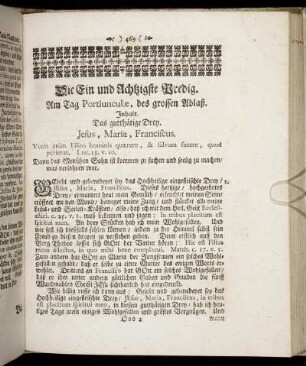 Die Ein und Achtzigste Predig. Am Tag Portiunculæ, des grossen Ablaß. - Die Fünff und Achtzigste Predig. Am Tage der Heil. Schutz-Engel.
