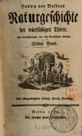 Herrn von Buffons Naturgeschichte der vierfüßigen Thiere, 3