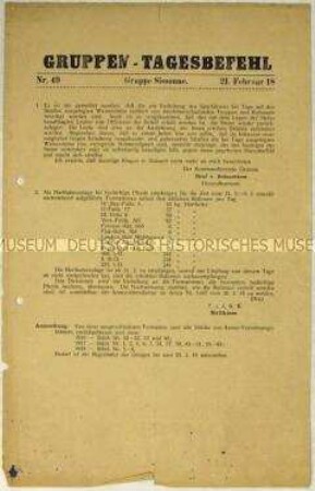 Tagesbefehl der "Gruppe Sissonne" des XV. Reserve-Korps u.a. zur Hartfutterzulage für bedürftige Pferde