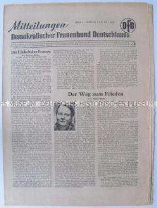 Mitteilungsblatt des Demokratischen Frauenbundes u.a. mit Kurzbiografien führender Vertreterinnen der Frauenbewegung