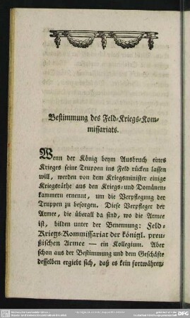 Bestimmung des Feld-Kriegs-Kommissariats