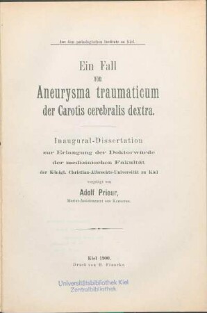 Ein Fall von Aneurysma traumaticum der Carotis cerebralis dextra