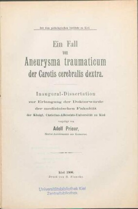Ein Fall von Aneurysma traumaticum der Carotis cerebralis dextra