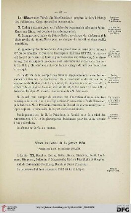 Séance du Comité du 15 janvier 1883
