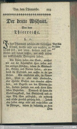 Der dritte Abschnitt. Von dem Thierreiche