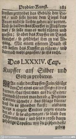 Das LXXXIV. Cap. Kupffer auf Silber und Gold zu probieren.