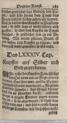 Das LXXXIV. Cap. Kupffer auf Silber und Gold zu probieren.