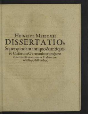 Henrici Meibomii Dissertatio