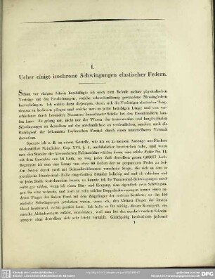 I. Ueber einige isochrone Schwingungen elastischer Federn