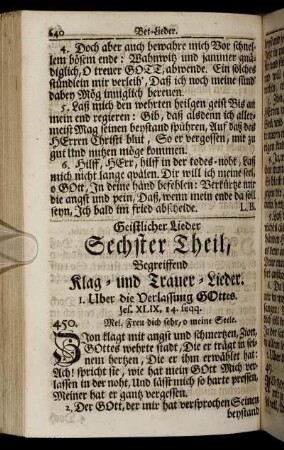 Sechster Theil, Begreiffend Klag- und Trauer- Lieder.