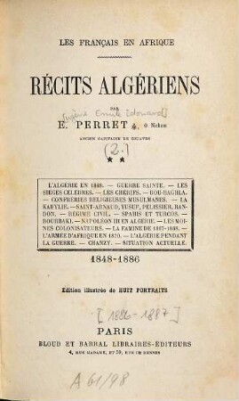 Les Français en Afrique : récits algériens, 2. 1848 - 1886