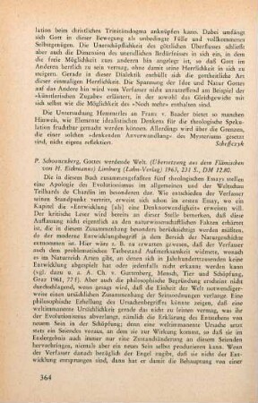 364-366 [Rezension] Schoonenberg, Piet, Gottes werdende Welt