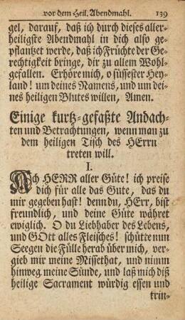 Einige kurtz-gefaßte Andachten und Betrachtungen, wenn man zu dem heiligen Tisch des Herrn treten will.
