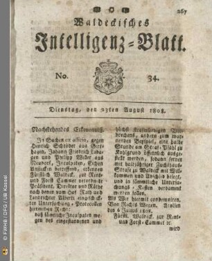 No. 34. Dienstag, den 23ten August 1808