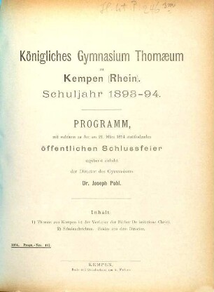 Programm. 1893/94