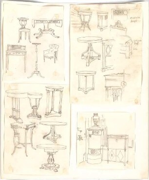 Rosenbauer, Gregor; Frankfurt; Studienarbeiten - Tisch, Sessel, Sekretär, Kachelofen (Ansicht, Perspektive)