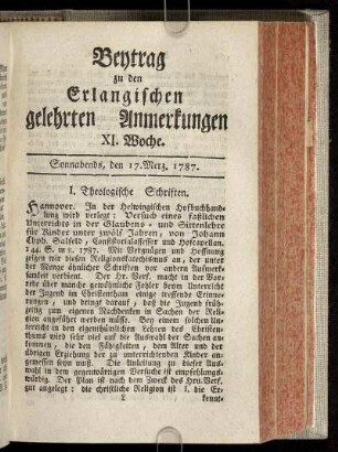 XI. Woche. Sonnabends, den 17. Merz. 1787.