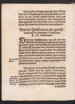 Von der Justification oder gerechtwerdung des sundigen Menschens/ C. S. bekandtnus.