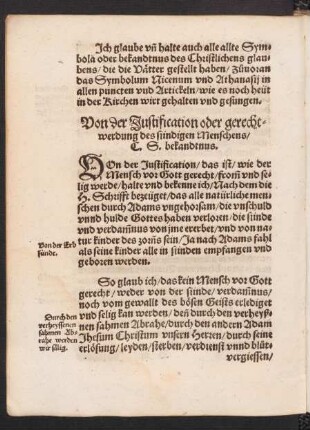 Von der Justification oder gerechtwerdung des sundigen Menschens/ C. S. bekandtnus.