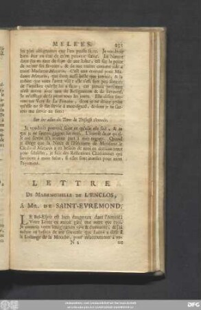 Lettre De Mademoiselle De L'Enclos, A Mr. De Saint-Evremond.