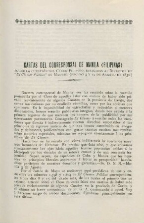 Cartas del corresponsal de Manila (Filipinas)