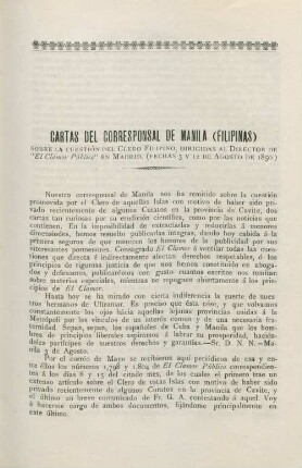 Cartas del corresponsal de Manila (Filipinas)