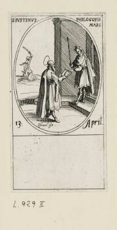 April - Heiliger Justin, Blatt 31 der Folge "Les images de tous les saincts et saintes de l'année"