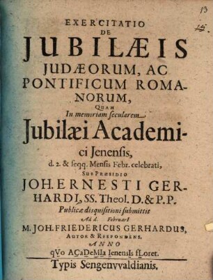 Exercitatio de iubilaeis Judaeorum, ac pontificum Romanorum