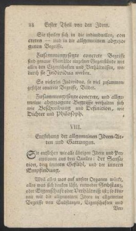 VIII. Entstehung der allgemeinen Ideen-Arten und Gattungen