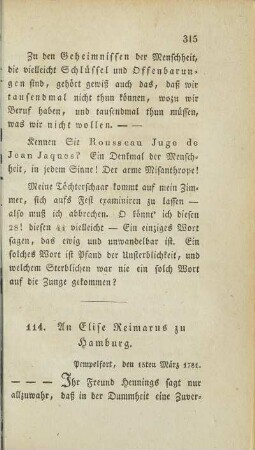 114. An Elise Reimarus zu Hamburg.