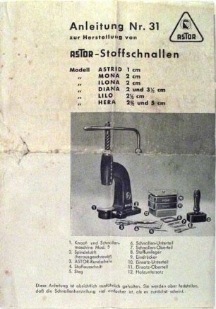 Anleitung Nr. 31 zur Herstellung von Astor-Stoffschnallen