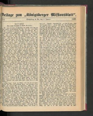 Beilage zum "Königsberger Missionsblatt". No 1. 1899.