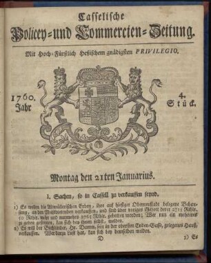 4. Stueck, Montag den 21ten Januarius 1760
