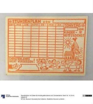 Stundenplan mit Zeiten für Kindergottesdienst und Christenlehre