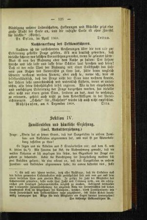 Sektion IV. Familienleben und häusliche Erziehung : (incl. Anstaltserziehung)
