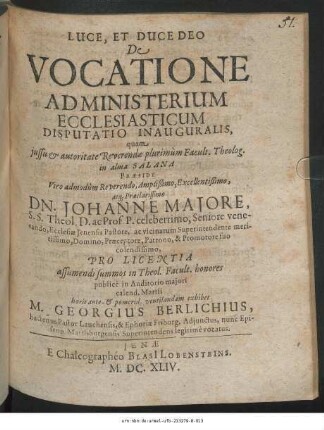 De Vocatione Ad Ministerium Ecclesiasticum Disputatio Inauguralis