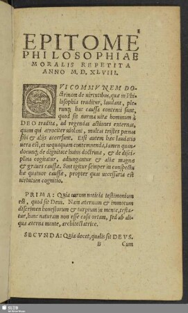Epitome Philosophiae Moralis Repetita Anno M. D. XLVIII