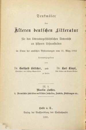 Martin Luther ausgewählt, bearbeitet und erläutert von Richard Neubauer : [Ausgewählte Schriften.] Mit einem Holzschn. nach Lukas Cranach, 2