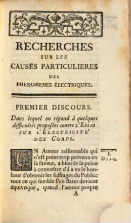 Recherches Sur Les Causes Particulieres Des Phénoménes Électriques, Et sur les effets nuisibles ou avantageux qu'on peut en attendre