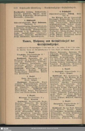 Namen, Wohnort u. Geschäftsbezirk der Gerichtsvollzieher