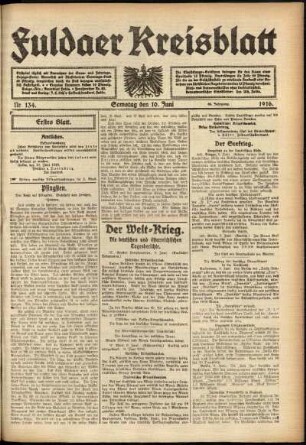 Erste Ausgabe vom Samstag, den 10. Juni 1916.