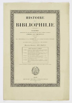 Titelblatt der Folge "Geschichte der Bibliophilie"